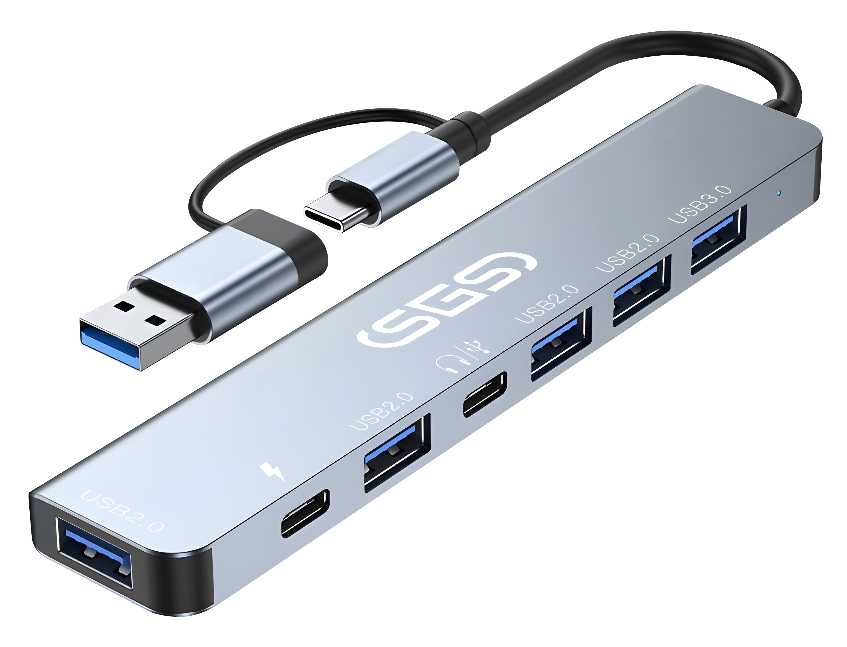 Factory produced USB 3.0 (5Gbps),Dual USB 2.0 MicroSD/SD Reader 3.5mm Audio Plug & Play for MacBook Windows AndroidHigh-Speed USB-C Adapter